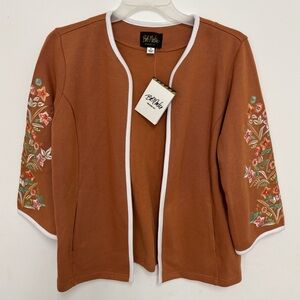Bob Mackie Sweater Women’s Medium Cardigan Open Front Floral Embroidered Boho